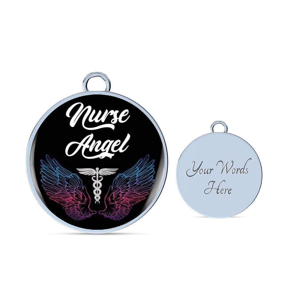 Nurse Angel Personalized Engraved Silver Circle Bangle Bracelet Custom Name